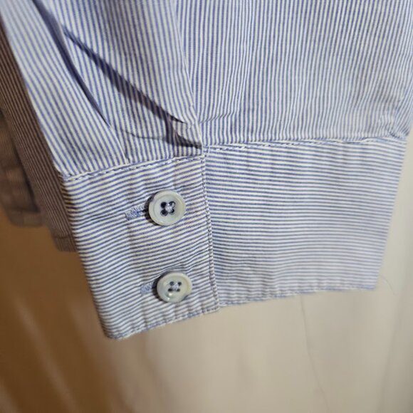 COLDWATER CREEK WOMENS BLUE WHITE LONG SLEEVE BUTTON UP TOP PETITE LARGE RELAXED - Picture 4 of 9